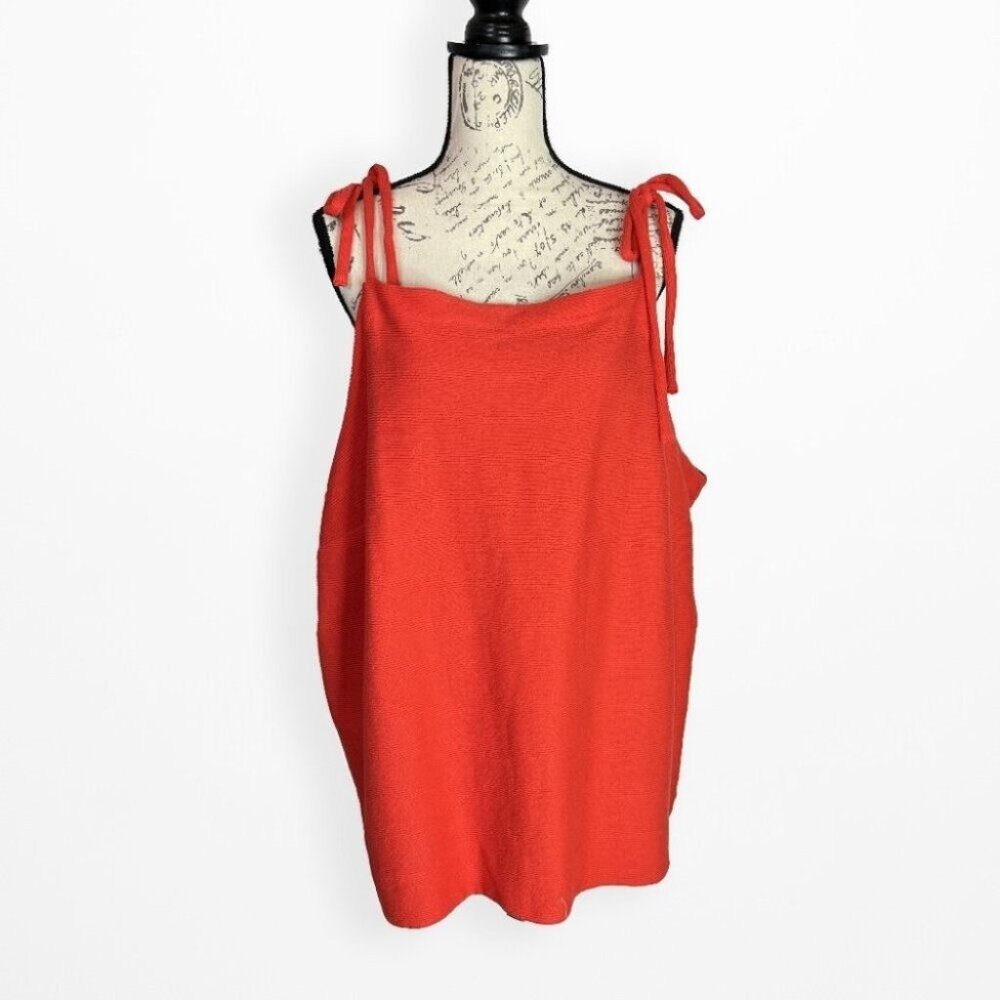 Madewell Ribbed/Textured Tie Shoulder Red Tank Top